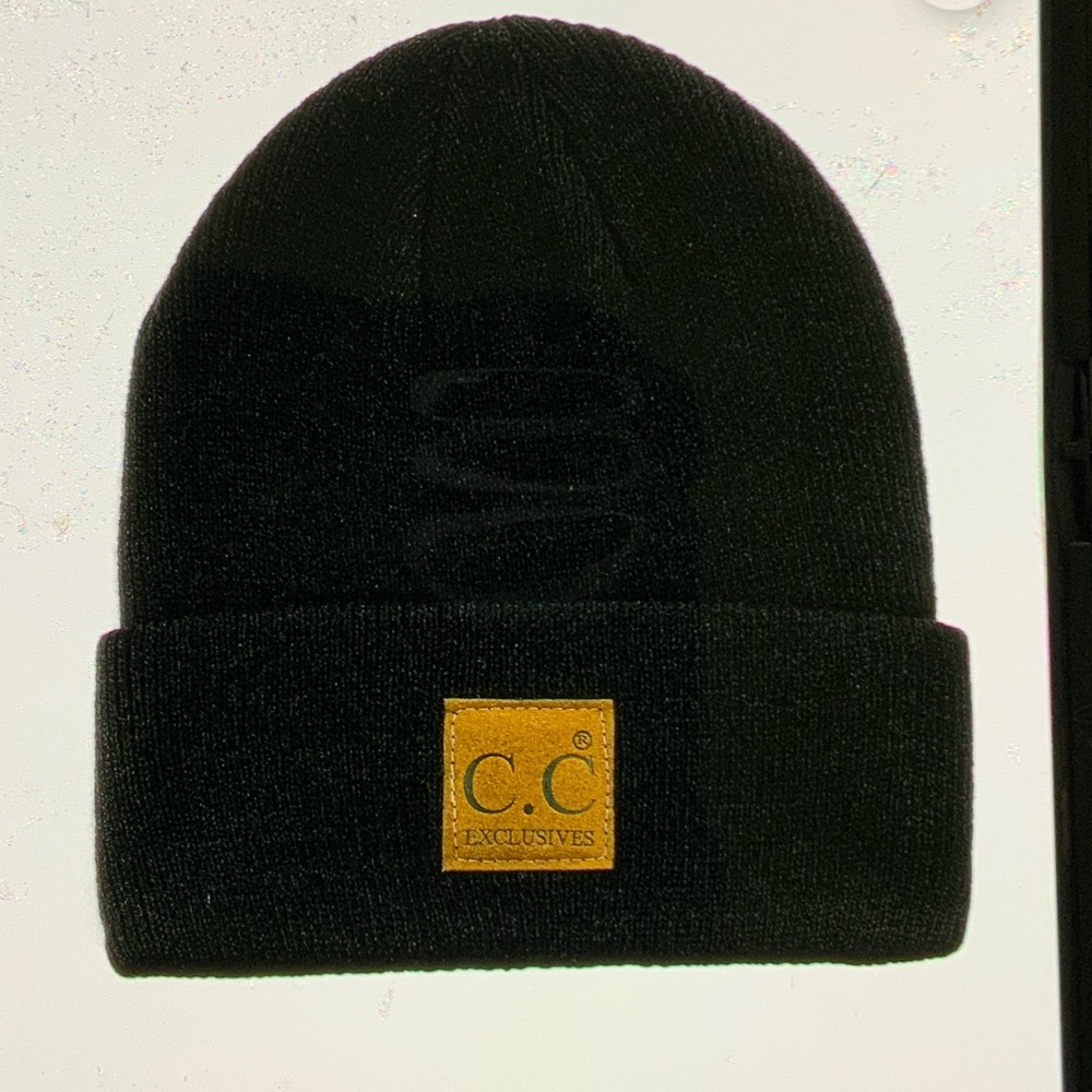 C.C Unisex Plain Cuff Skull Cap. winter Knit Beanie, Black